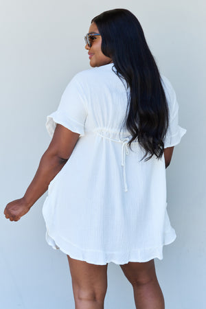 Valerie Ruffle Hem Dress with Drawstring Waistband in White - Online Exclusive | Sparkles & Lace Boutique