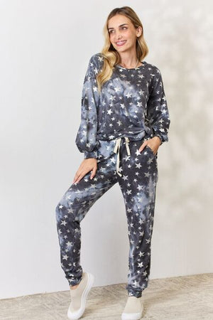 Delaney Star Long Sleeve Top and Drawstring Pants Lounge Set - Online Exclusive