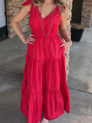 Reagan Cherry Red Ruffled Tiered Dress | Sparkles & Lace Boutique