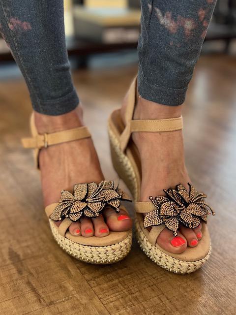 Izzy Blush Floral Wedge Sparkles Lace Boutique