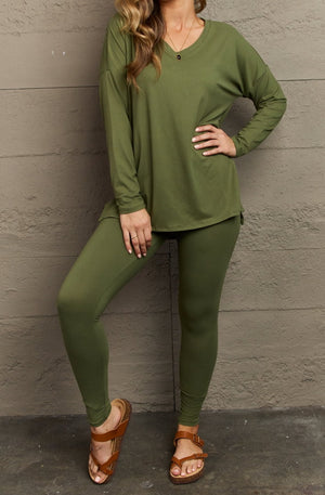 Kayla Long Sleeve Top and Leggings Set in Moss Green - Online Exclusive | Sparkles & Lace Boutique
