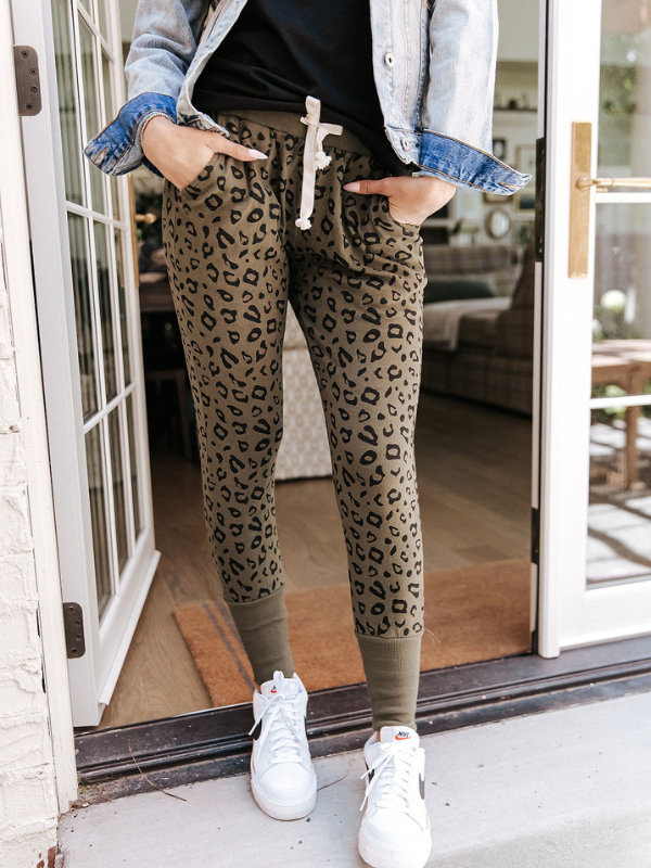 Jessica Olive Leopard Joggers | Sparkles & Lace Boutique