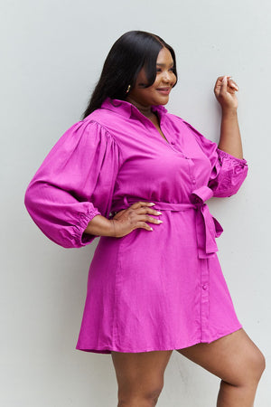 Lillian Half Sleeve Belted Mini Dress in Magenta - Online Exclusive | Sparkles & Lace Boutique