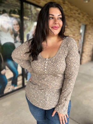 Daisy Floral Henley in Taupe | Sparkles & Lace Boutique