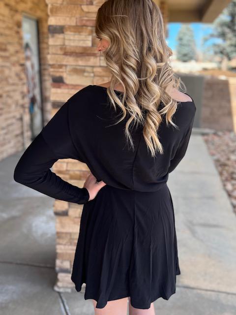 Ashley Black Long Sleeve Dress with Built-in Shorts | Sparkles & Lace Boutique