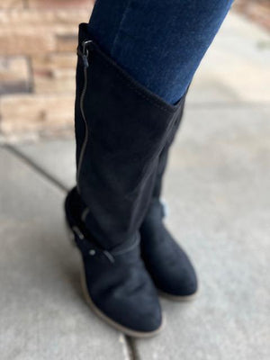 Madison Black Riding Boot with Buckle | Sparkles & Lace Boutique