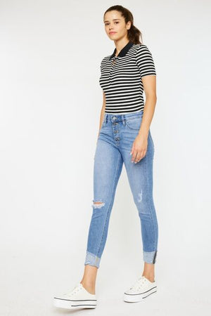 Kancan Distressed Button Fly Jeans - Online Exclusive