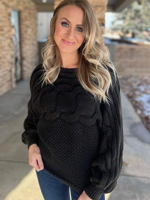 Janie MIneral Washed Black Twisted Knit Sweater | Sparkles & Lace Boutique