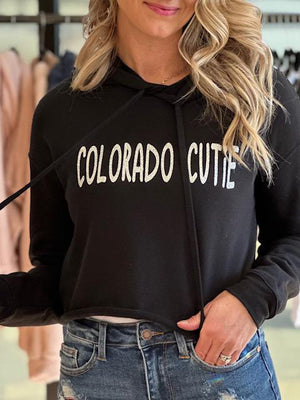 Colorado Cutie Black Cropped Fleece Hoodie | Sparkles & Lace Boutique