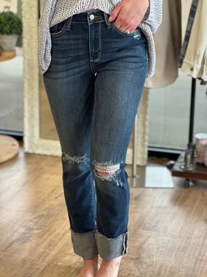 Judy Blue Mid-Rise Destroyed Cuffed Straight Jeans | Sparkles & Lace Boutique